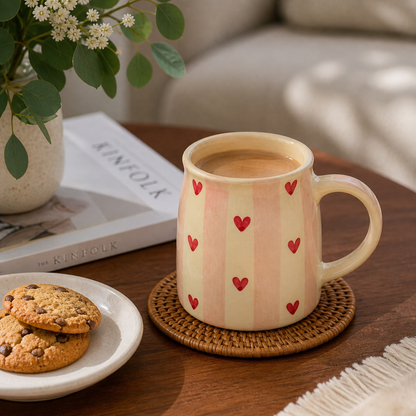 Pastel Striped Heart Ceramic Coffee Mug