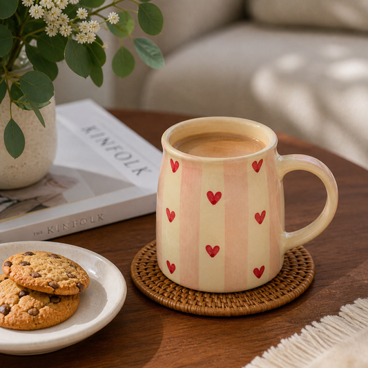 Pastel Striped Heart Ceramic Coffee Mug