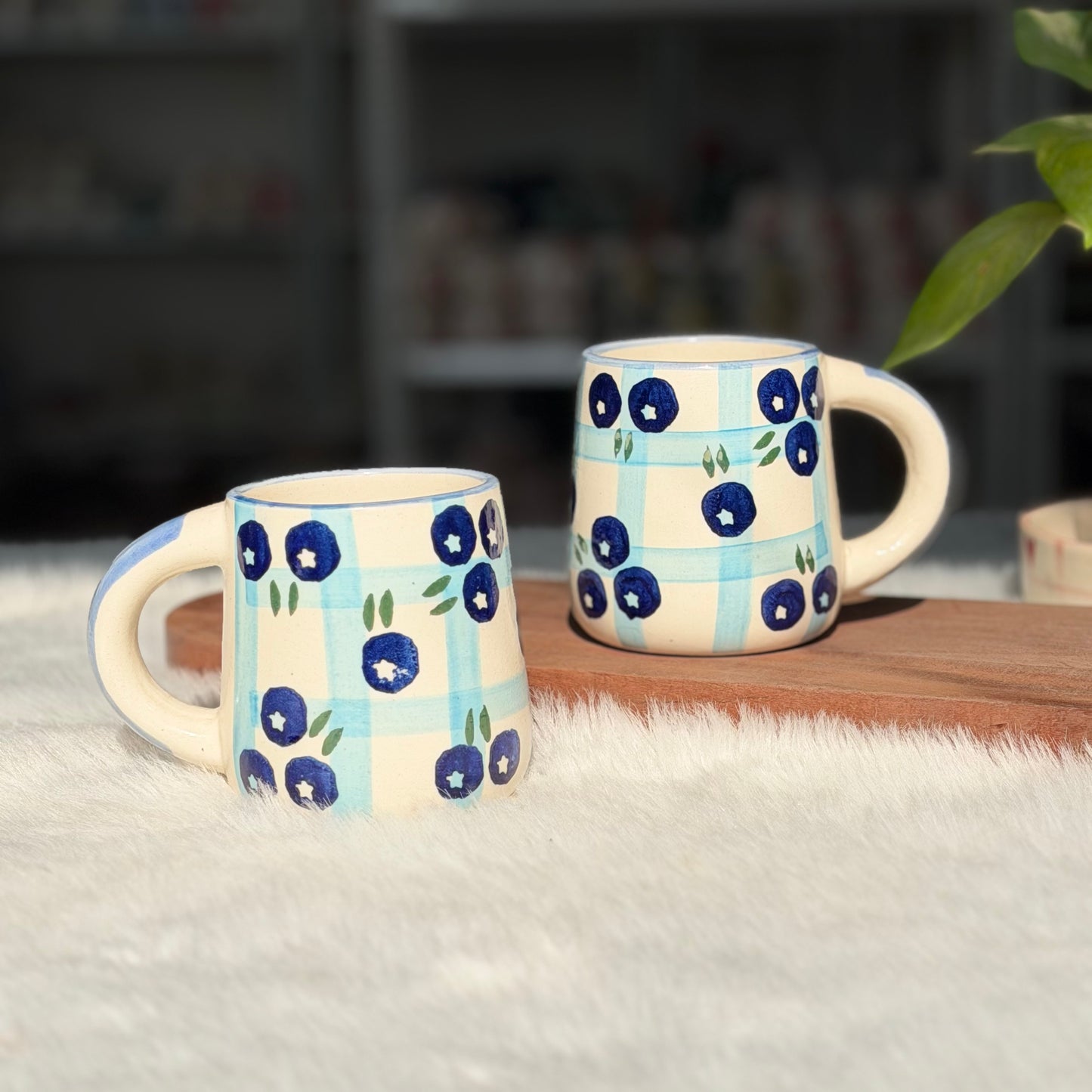 Blueberry Checkered Ceramic Coffee Mug