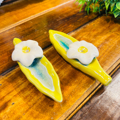 Yellow Leaf Incense Stick Holder ( pack of 1 )