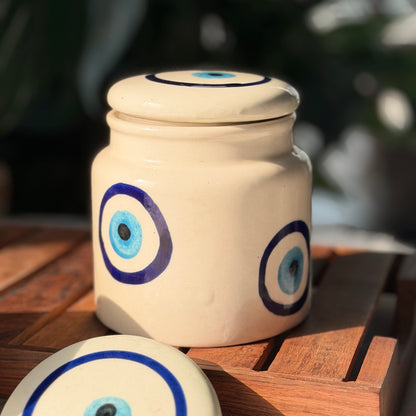 Evil Eye Ceramic Storage Jar with Lid