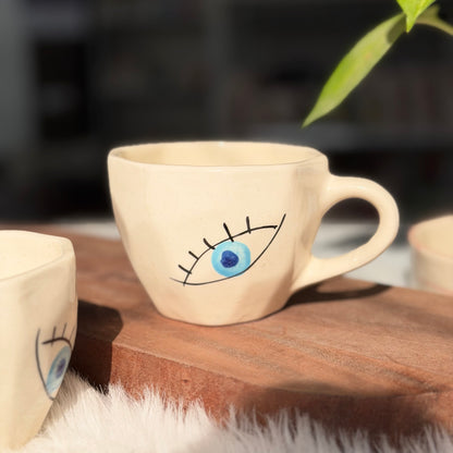 Evil Eye Ceramic Coffee Mug – Artisan Pottery Tea Cup