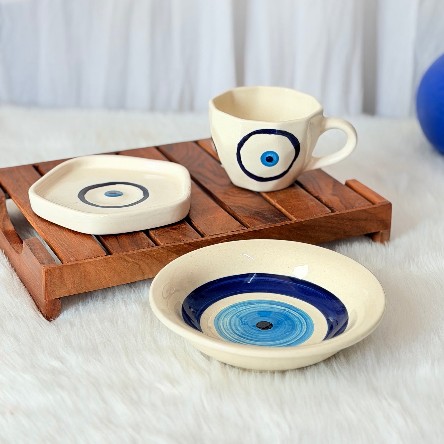 Nazar Eye Handcrafted Ceramic Breakfast Set (3-Piece)