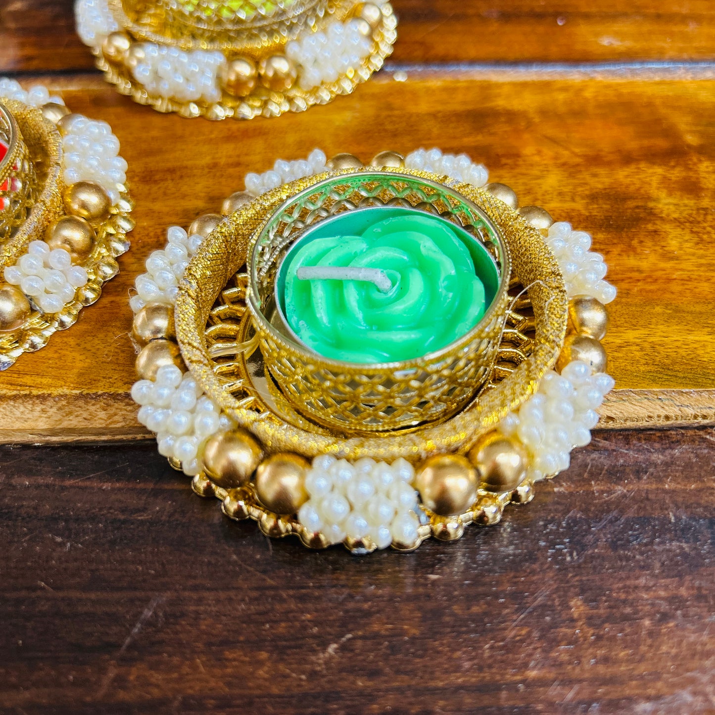Pearl Tea Light Holder with Candle (Set of 6)