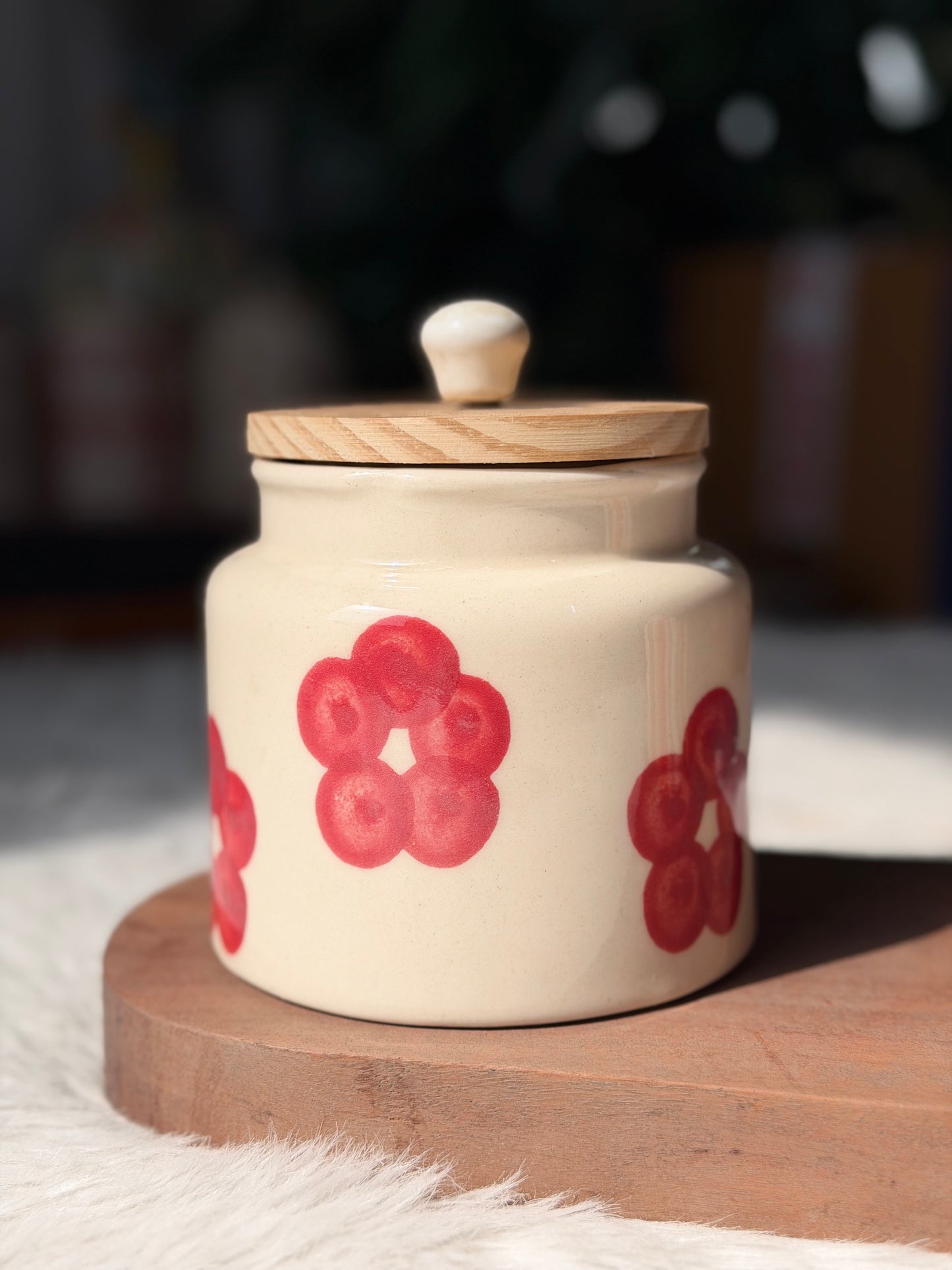 Blush Bloom Ceramic Storage Jar with Wooden Lid