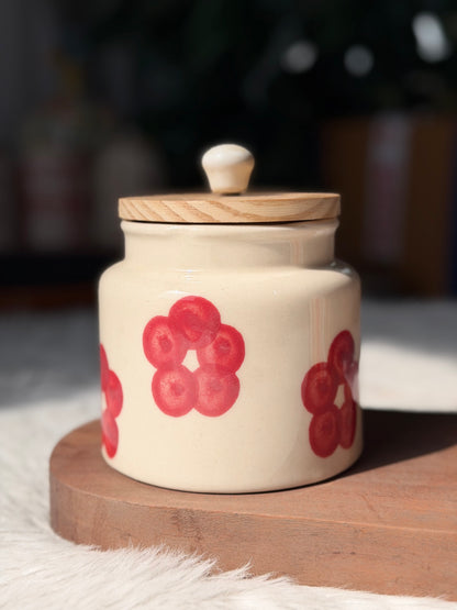 Blush Bloom Ceramic Storage Jar with Wooden Lid