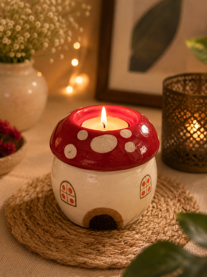 Mushroom Cottage Ceramic Tealight Holder