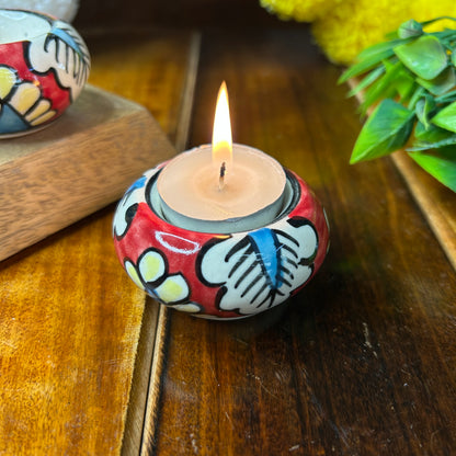 Red Round T-lights holder ( set of 2 )