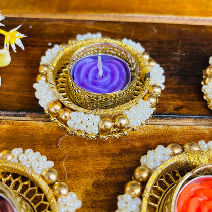 Pearl Tea Light Holder with Candle (Set of 6)