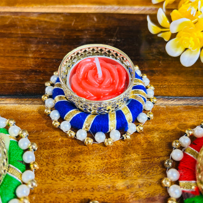 Colorful Round T light Holder with Candle (set of 4)