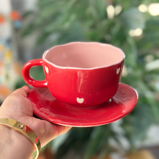 Blush Heart Ceramic Cup & Saucer Set