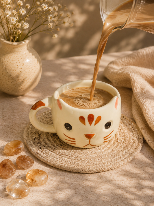Handpainted Cute Cat Face Ceramic Mug – 350 ML
