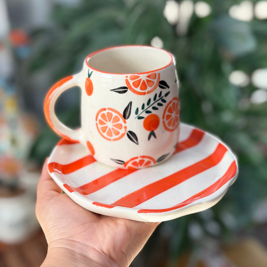 Citrus Bloom Ceramic Cup & Saucer Set