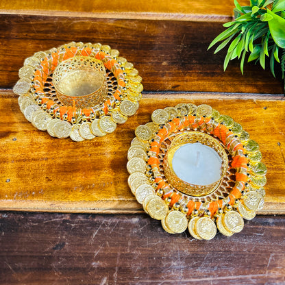 Golden Design T light candle holder (Set of 2 assorted colours)