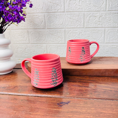Pink Leaf Print Ceramic Mug