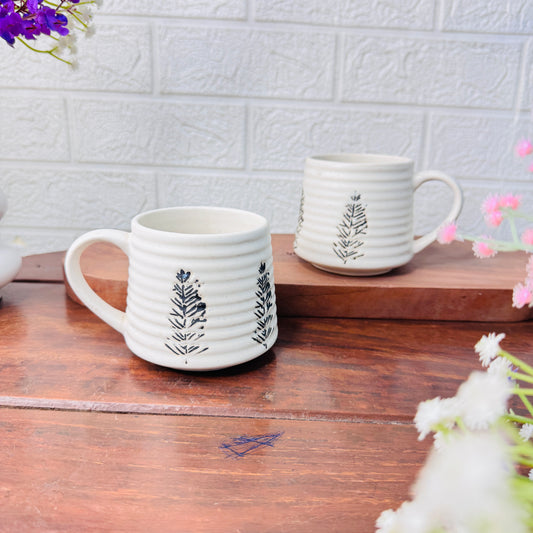 Leaf Print Ceramic Mug – White & Black