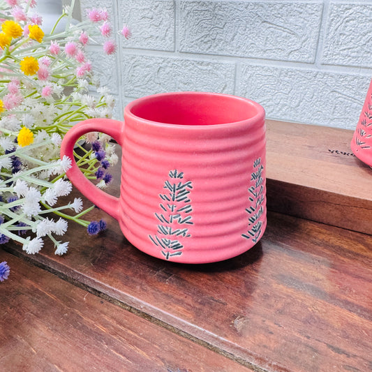 Pink Leaf Print Ceramic Mug