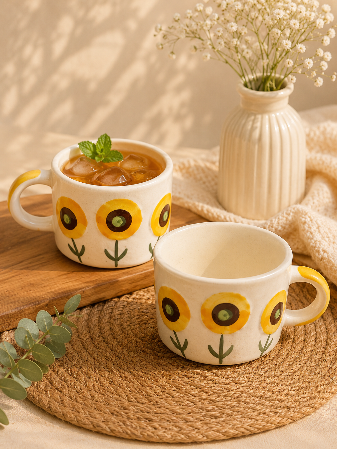 Sunshine Bloom Hand-Painted Ceramic Mug – Yellow Floral Cup