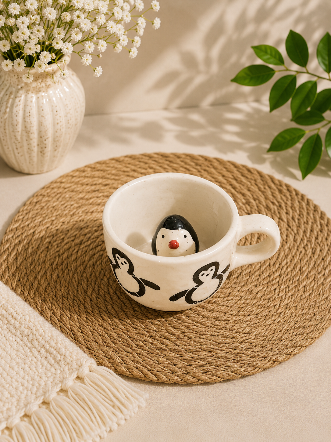 Peek-a-Boo Penguin Ceramic Mug with 3D Penguin Inside