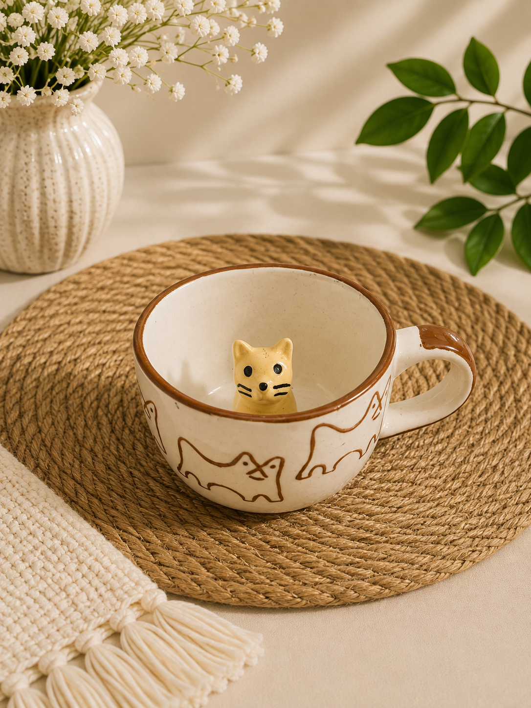 Peek-a-Boo Cat Ceramic Mug with 3D Kitty Inside