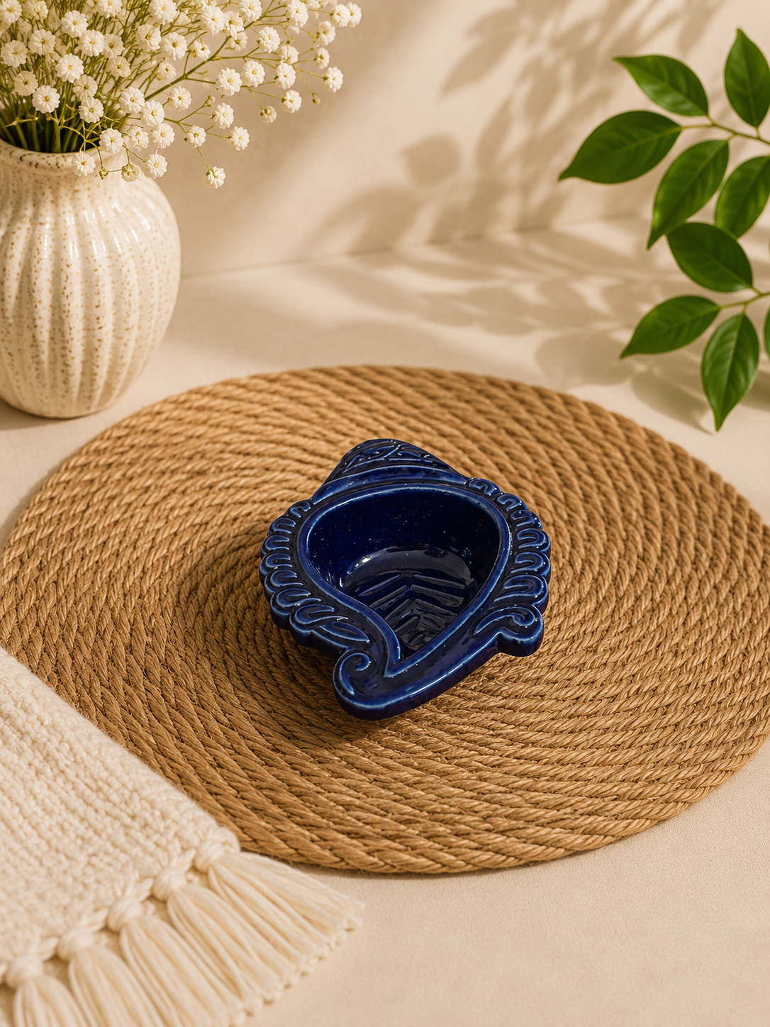 Royal Blue Paisley Ceramic Diya / Tealight Holder