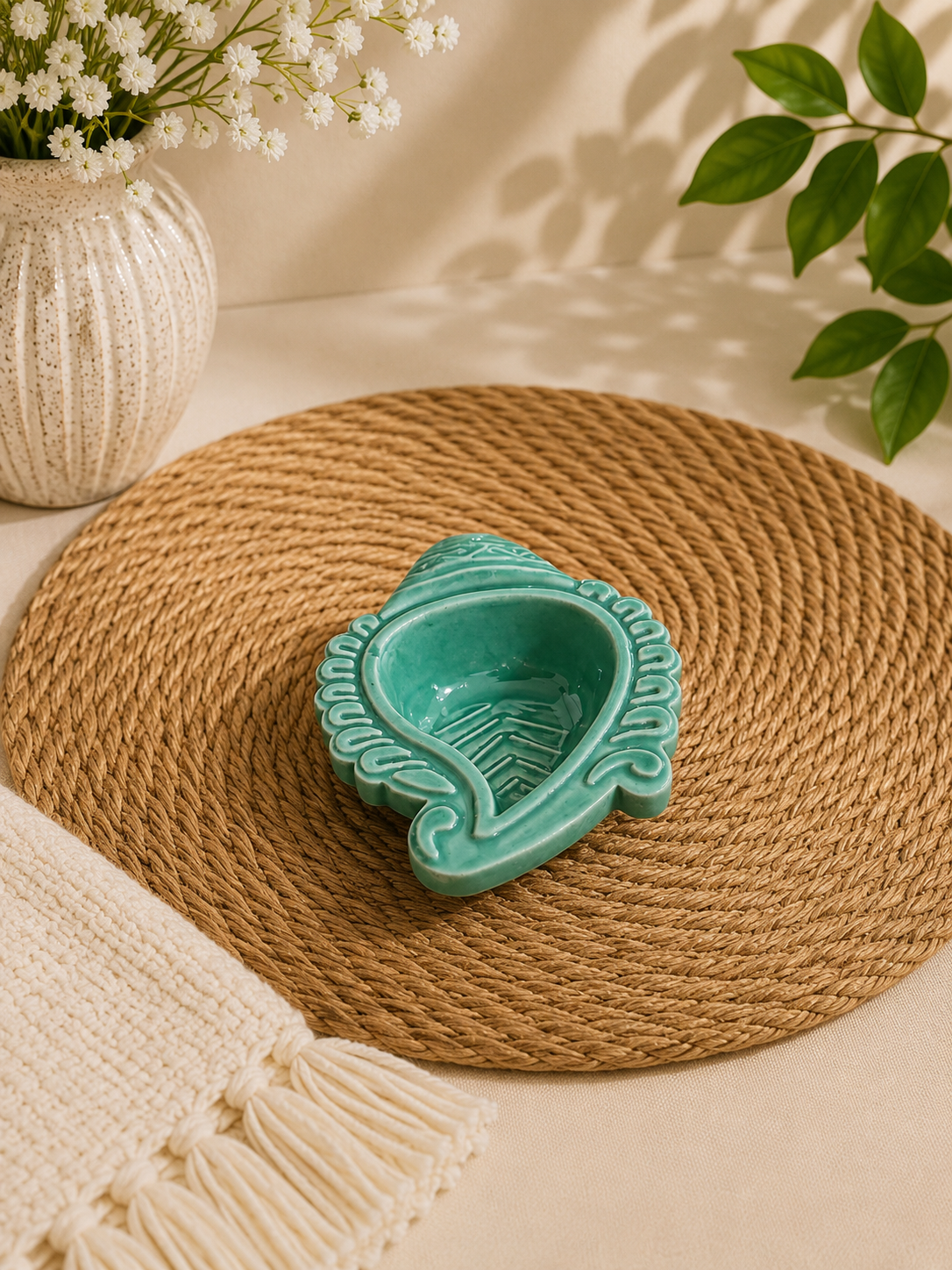 Teal Paisley Ceramic Diya / Tealight Holder