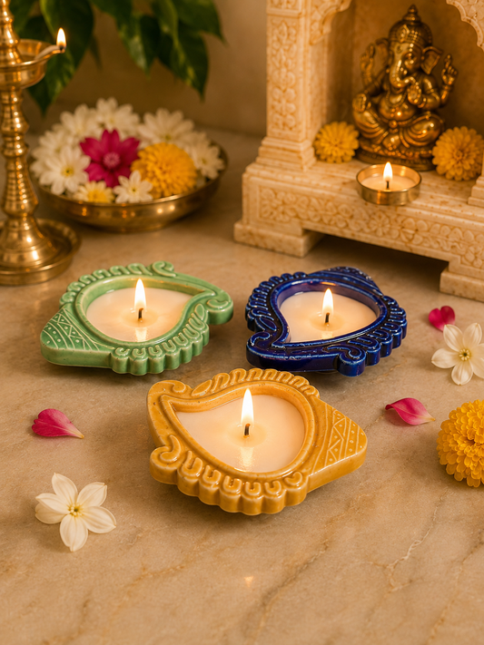 Handcrafted Paisley Ceramic Candle Diya – Assorted Colours
