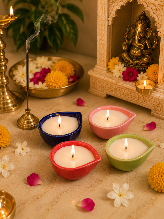 Multicolor Ceramic Candle Diya – Festive & Pooja Candle