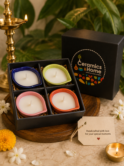 Multicolor Ceramic Candle Diya – Festive & Pooja Candle
