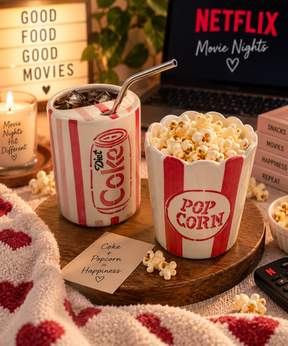 Movie Night Ceramic Combo – Diet Coke Sipper & Popcorn Tub