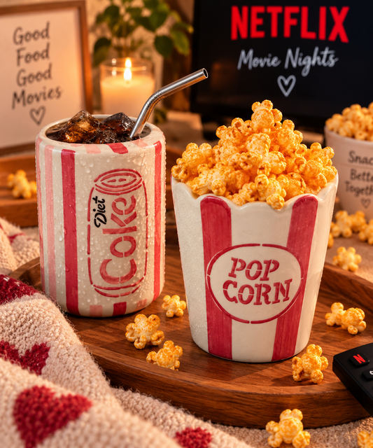 Movie Night Ceramic Combo – Diet Coke Sipper & Popcorn Tub