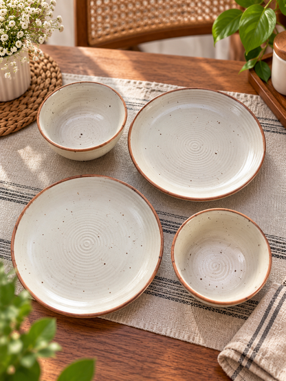 Rustic Speckled Ceramic Quarter Plate & Bowl Set – Set of 4