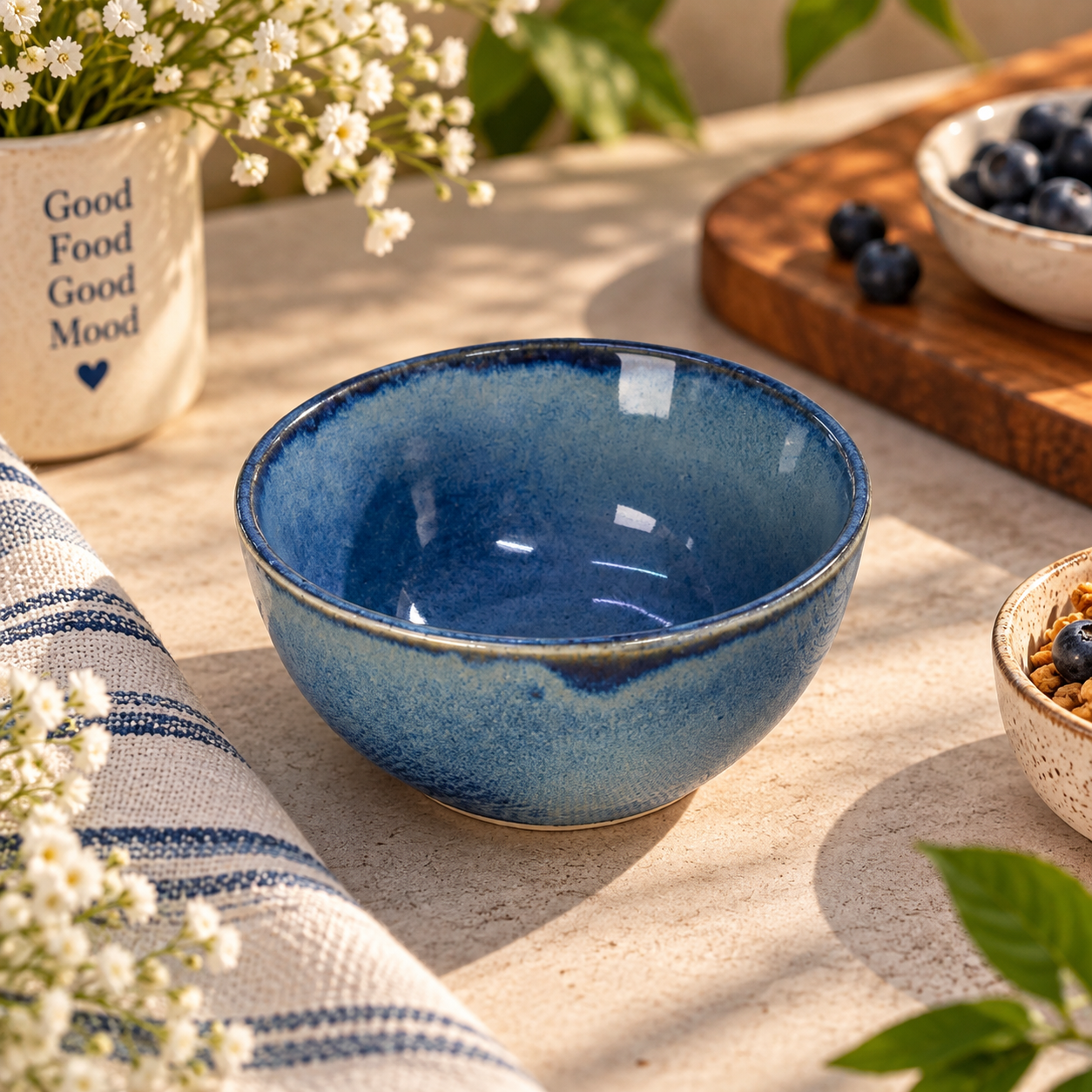 Blue Reactive Glaze Ceramic Veg Bowl – Everyday Serving Bowl