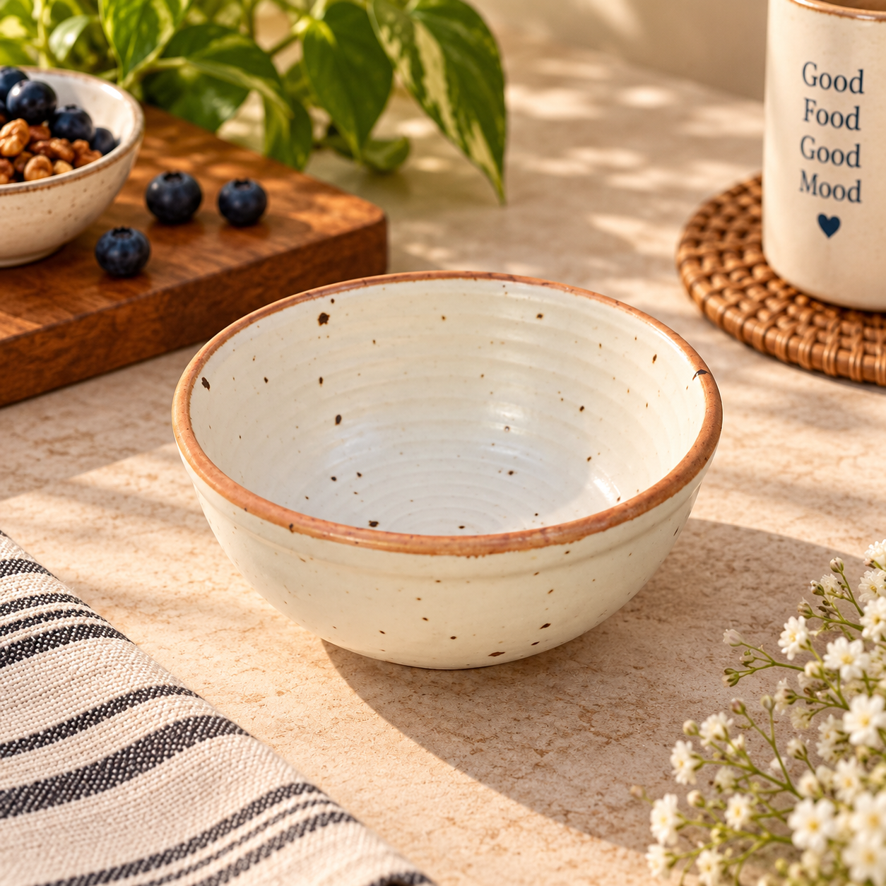 Rustic Speckled Ceramic Veg Bowl – Ivory & Terracotta