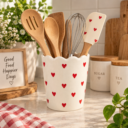 Red Heart Scalloped Ceramic Multipurpose Holder