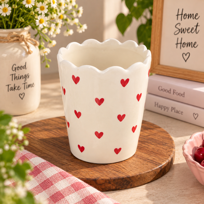 Red Heart Scalloped Ceramic Multipurpose Holder