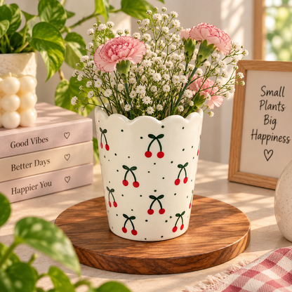 Cherry Love Scalloped Ceramic Multipurpose Holder