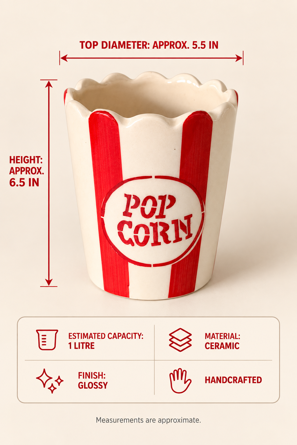 EXCLUSIVE Popcorn Ceramic TUB | Retro Movie Night Snack Bowl