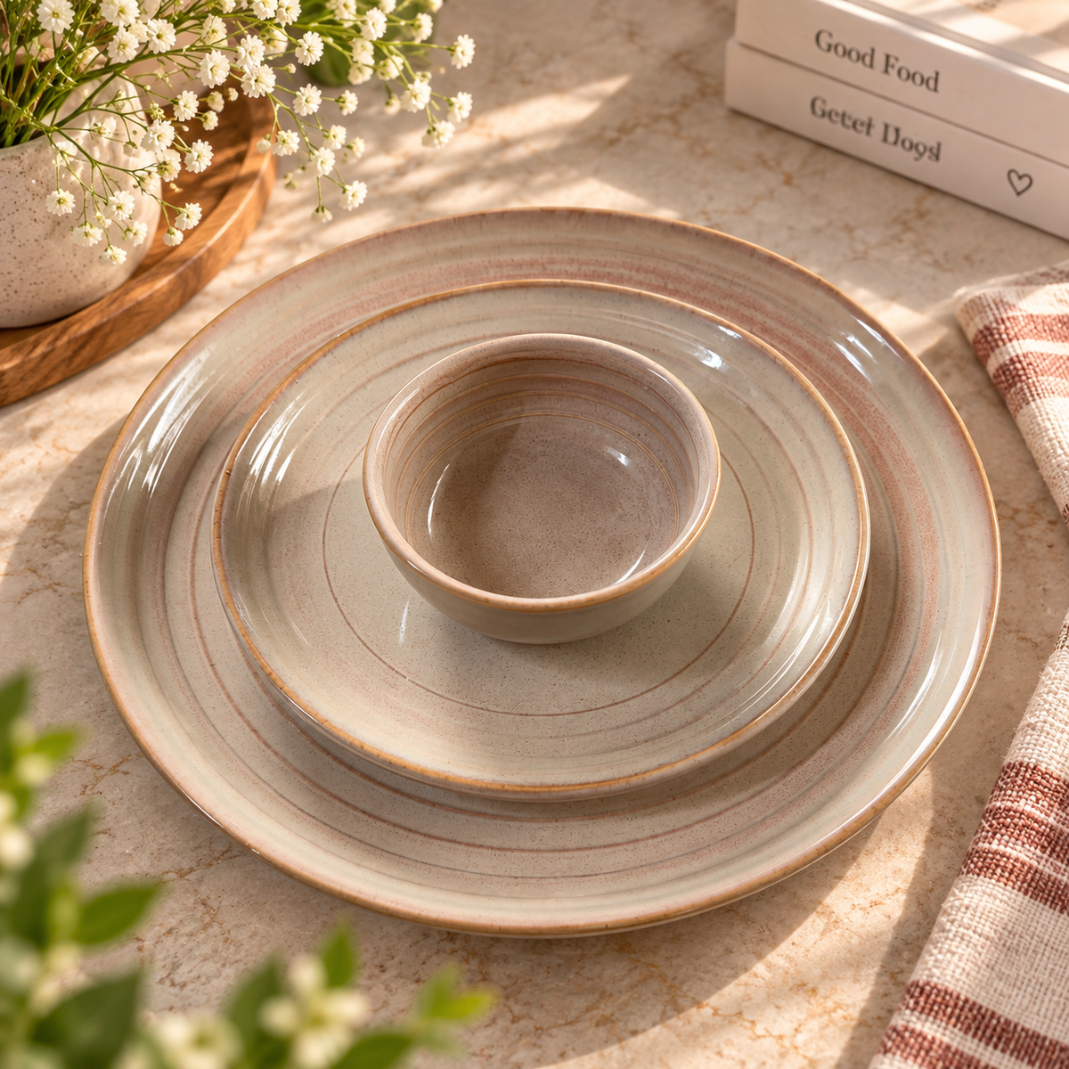 Minimal Beige Ceramic Dinner Set – 3 Piece