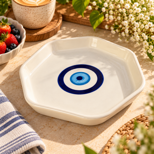 Evil Eye Hexagon Ceramic Serving Plate | Pinterest-Inspired Brunch Plate