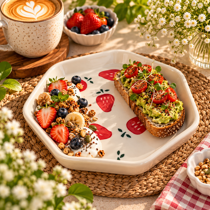 Strawberry Love Hexagon Ceramic Plate – Pinterest-Inspired Serving Plate