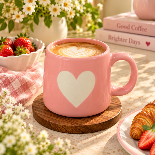 Pink Heart Ceramic Coffee Mug – Aesthetic Love Mug