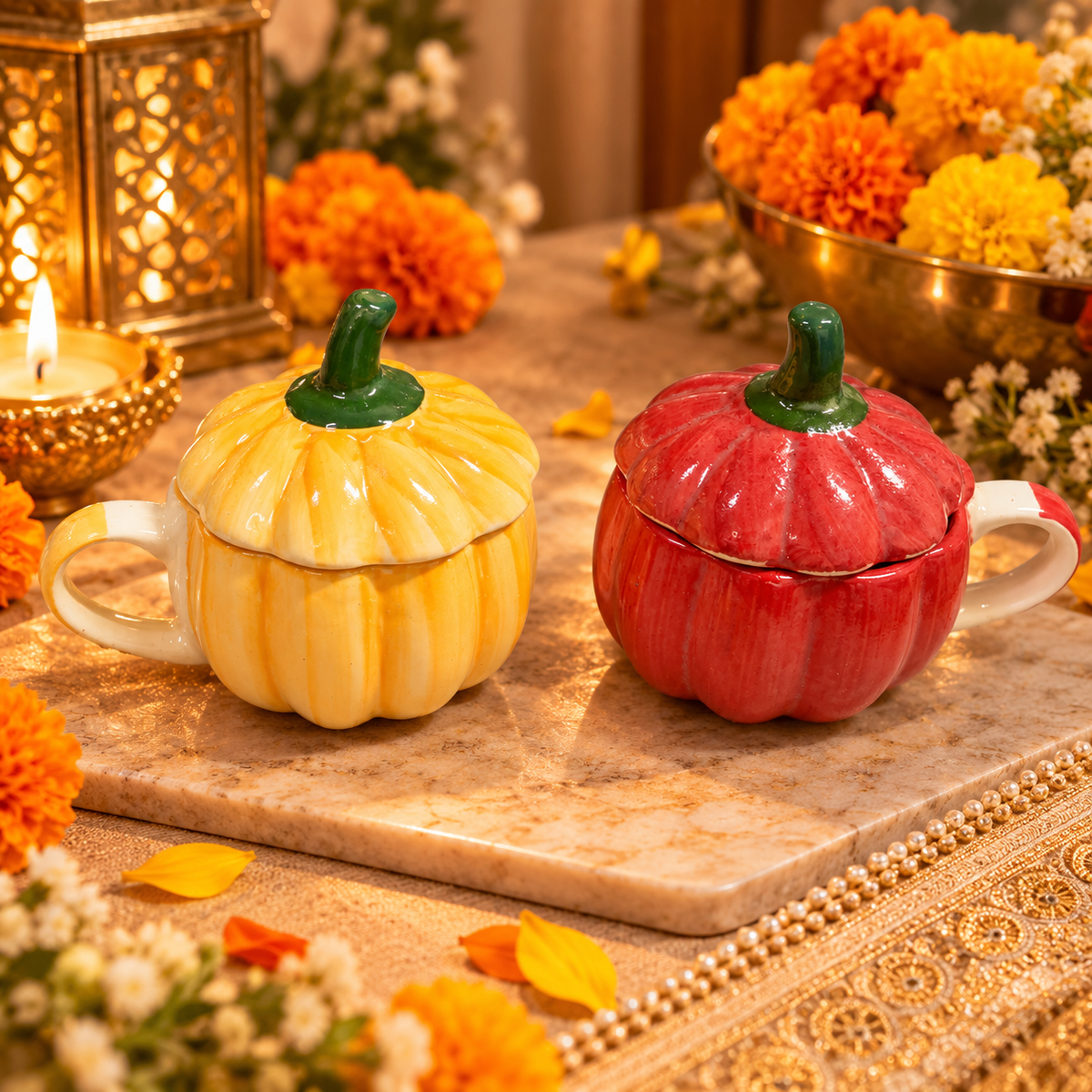 Pumpkin Ceramic Mug with Lid – Festive Pumpkin Coffee Mug