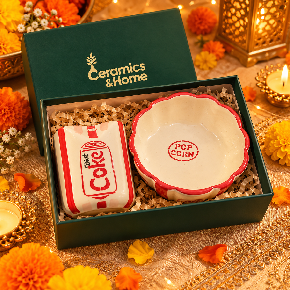 Diet Coke & Popcorn Ceramic Snack Gift Set – Set of 2