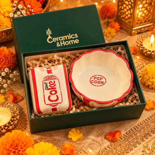 Diet Coke & Popcorn Ceramic Snack Gift Set – Set of 2