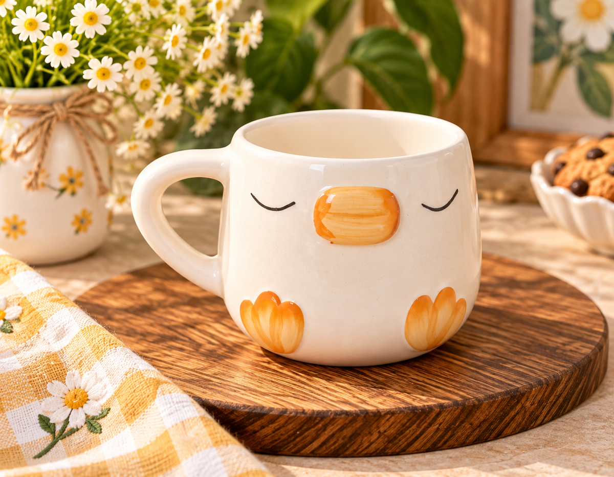 Sleepy Chick Ceramic Coffee Mug | Cute 3D Duck Face Mug