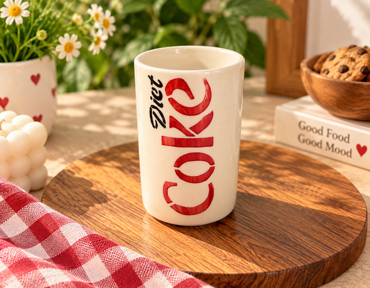 Diet Coke Inspired Ceramic Tumbler | Aesthetic Handpainted Soda Glass
