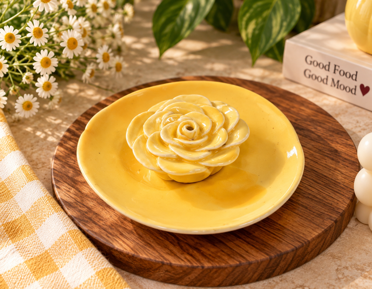 Yellow Rose Ceramic Trinket Dish | Handmade Floral Jewellery Holder