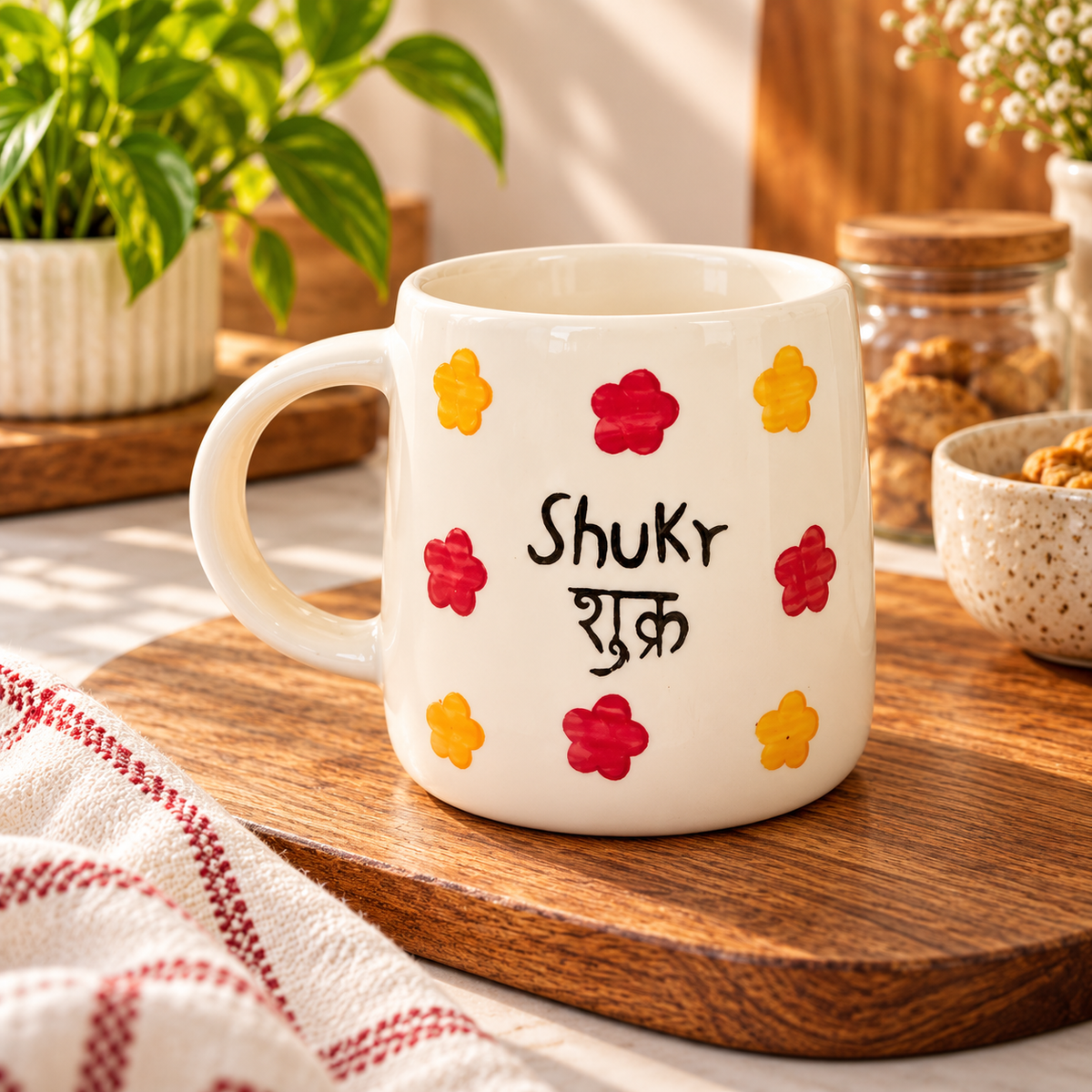 Shukr Handpainted Ceramic Coffee Mug | Gratitude Floral Mug