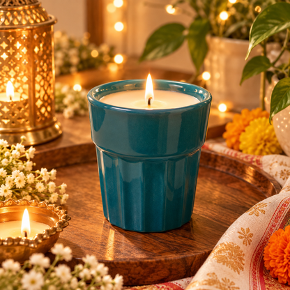 Teal Blue Ceramic Candle with Premium Gift Box